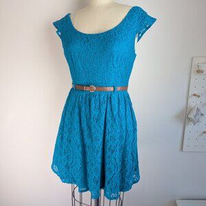 Blue Lace Mini Dress Fit and Flare Sz 11 Twee Style Indie 2010s Fashion